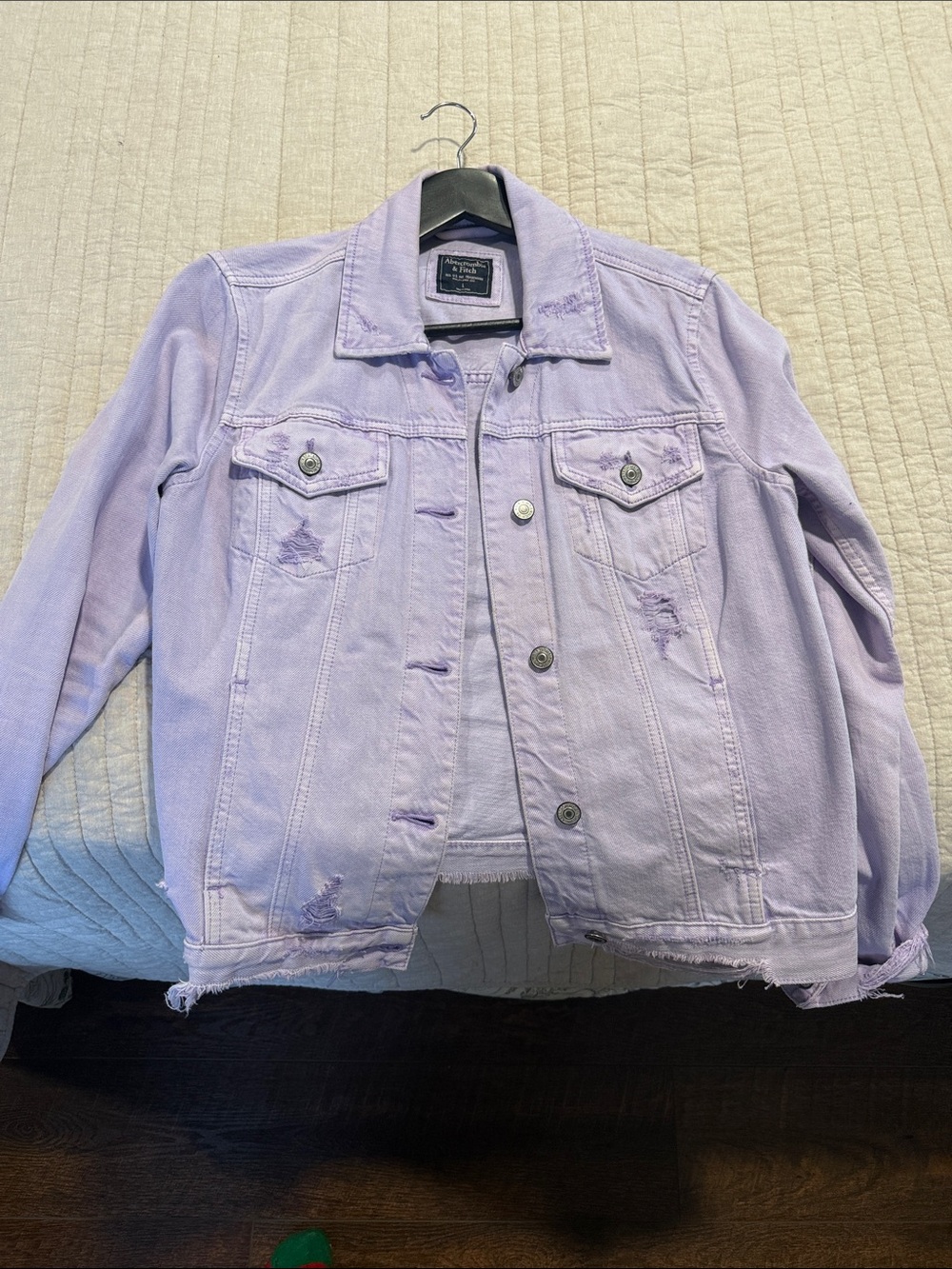 Abercrombie & Fitch Lilac Distressed Denim Jacket - Women's